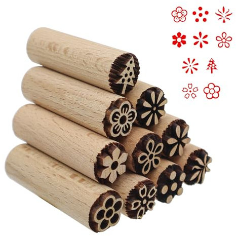 CONNECTION 10 Pezzi Timbri per Ceramica 5 x 1.5 cm Timbri per Argilla Timbri In Legno Naturale Motivi Floreali Ceramica Timbri di Legno per Scrapbooking Argilla Biscotti Artigianato DIY (10 Modelli)
