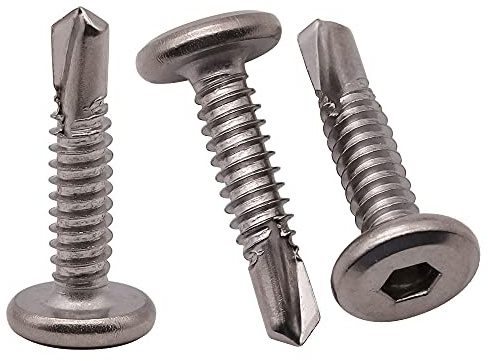 #14 x 1 (50 Pack) Flat Round Socket Head Cap Self Drilling Screws, 410 Stainless Steel Socket Drive Self Tapping Screws for Sheet Metal