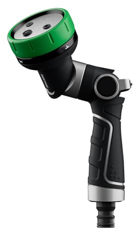RESTMO Pistola a spruzzo 2 in 1 per tubi da giardino, in metallo resistente, con 4 modalità di spruzzo, rotazione magica e controllo del flusso del pollice, ideale per innaffiare piante e prati
