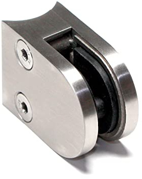 PRIOstahl Glashalter Glasklemmen Klemmhalter Glasplattenhalter - 1 Stück Größe: 50 x 40 x 26 mm mit Sicherungsstift Anschluss: Ø33,7 mm - für Glas 10 mm Geländerbau Sichtschutz aus Edelstahl V2A