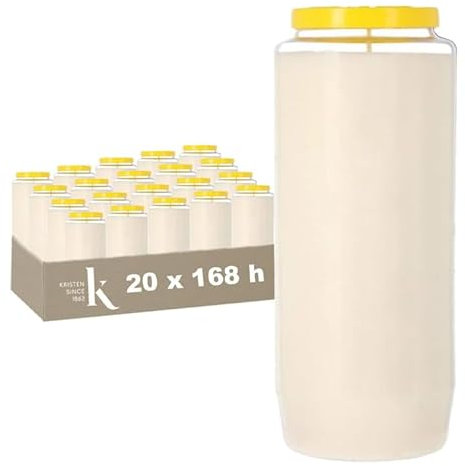 KRISTEN Gedenkkerze – 168 Brennstunden – Weiß – Set mit 20 Stück – Vorteilspack – Gebetskerze, Kirchenkerze, Andachtskerze, Ewiglicht