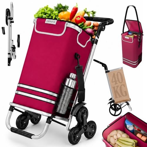 24MOVE® Einkaufstrolley Alegre klappbar mit 55L inkl. Kühlfach, Faltbarer 3in1 Trolley - Sackkarre und Tasche, bis 40kg belastbar, rot