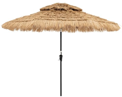 COSTWAY Ombrellone Hawaiano 256 cm, con Luci LED, Manovella Manuale, Inclinazione 35°, Tiki 8 Stecche