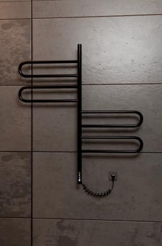 Elna Elektrischer Badheizkörper 125W – 102x46 cm – Wandheizung Schwarz matt – 4 drehbare Stangen – Thermostat & Zeitschaltuhr – IP44