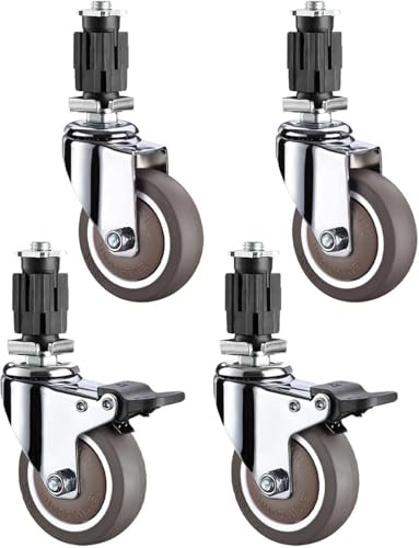 Roulettes pivotantes avec frein 180kg – 4 roues en caoutchouc pour meubles, chariots, planche de déménagement – Tige filetée M12x60mm, manchon 25/30mm (Gris,30 * 30mm square sleeve)