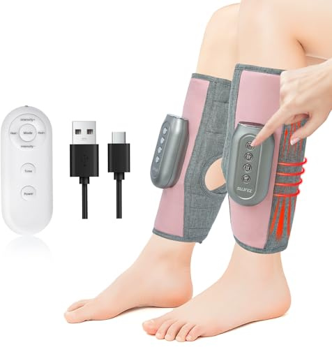 SUJFEE Leg Massagers with Heat,Portable Calf Massagers 5 Intensity 3 Heat 3 Modes,15Min Auto-Off,5 Airbags Compression, Father's Day Mother's Day Gifts for Men and Women（Pair）
