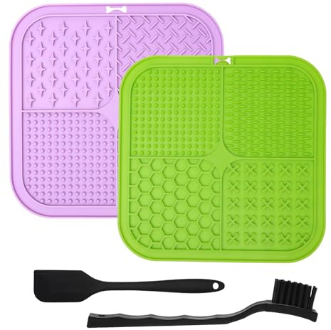 TNSLAND 2 Pezzi Silicone Tappetino da Leccare per Cani e Gatti, con Spatola e Spazzola, Anti Ingozzamento, Giocattolo Leccare per Animali Ansia Domestici per Burro, Yogurt Arachidi e Snack