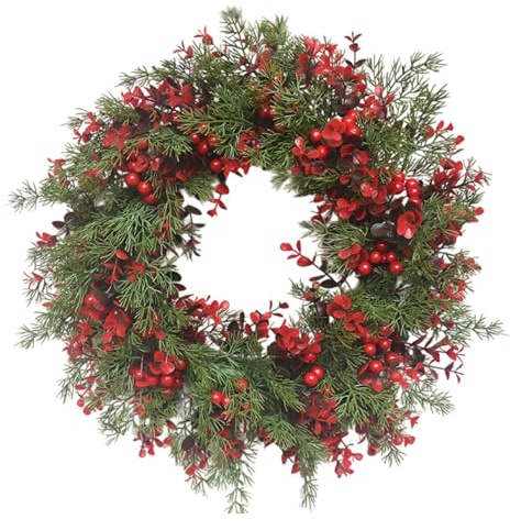 Türkranz Simulierte Herbstkranz Haustür Beerenkranz mit Stechpalmenbeeren Ganzjährig Weihnachten Tür Kranz Modern Türkranz AußEn Personalisiert Blumenkranz Deko (Red, 45x45x6cm)