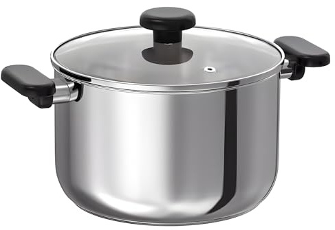 5L Stockpot – Stainless Steel Cooking Pot – Saucepan with Glass Lid | Casserole Pot with Heat Resistant Handles for Soups Stews