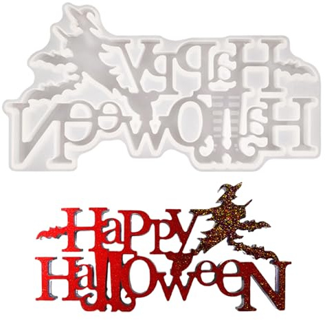 Silikonform für Halloween-Anhänger, Happy Halloween, Buchstaben, Türschild, Mehrzweck-Bastelhilfe für Kerzen, Zement, Ton, Muffins, Schokolade, Dessert, Wachs