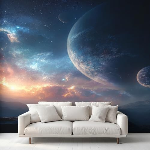 Genérico Papel Pintado Galaxia Papel de Pared, Decoracion Salon Dormitorio Planeta Universo Cósmico Espacio Exterior Murales Fotomurales Decorativos Pared, 350 x 256 cm 1-LI
