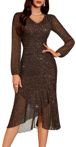 DRESSTELLS Sequin Wedding Guest Dresses for Women, Bodycon Ruched Formal Elegant Evening Party Dress