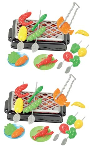 SOPOTUTU 2 Satz Kindergrill Interaktives Grillspielset aus Kunststoff Bunt mit Grillzubehör Grillspielzeug für Jungen und Mädchen zum Rollenspiel und Motoriktraining