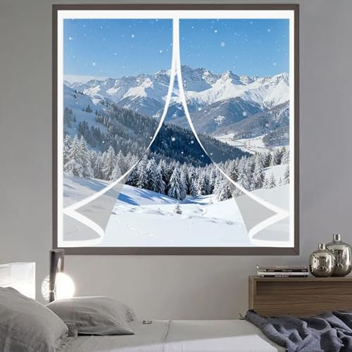 Termico Tenda Magnetica 114 x 90 cm Chiusura Automatica, Impermeabile Contro Freddo Antipolvere Zanzariera Magnetica, Tenda Oscurante per Soggiorno, Balcone, Cantina, A