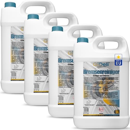 GiDeli Bremsenreiniger 4 x 5 L - 20 Liter Entfetter für Werkstätten | Zwanzig Liter in vier Kanistern - Gebindegröße für Betrieb, Verein und Fuhrpark, einzeln entnehmbar und lagerfähig