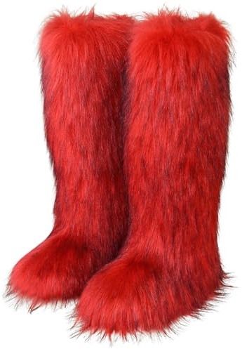 Jemnpela Mujer Botas de Nieve Invierno Antepiel Hasta Rodilla Caña Ancha Punta Redonda Tacón Plano Botines Largos Esponjosos Y2K Cálidos Interior Exterior