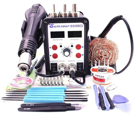 Stazione Saldante, ESD. Stazione di saldatura 8586D Doppio display digitale Elettrico Solder Iron Hot Air Het SMD BGA. Riparazione della riparazione della dissaldatura del saldatore(SET-5)