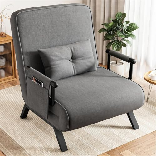 YOUDENOVA Schlafsessel 4 in 1 mit Bettfunktion, Schlafsofa mit 5-Fach Verstellbarer Rückenlehne, Sofa mit Aufhängetasche, Schlafcouch, Gästebett, Klappsofa, 190 × 69 cm, Leinen Dunkelgrau
