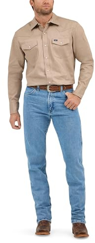 ALL TERRAIN GEAR X Wrangler Västerländsk skjorta för män med cowboysnitt, långärmad, med tryckknappar, tvättad finish, skjorta med button-down-krage, kaki, L