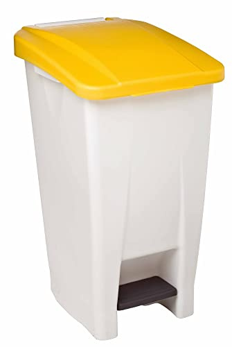 Rossignol Poubelle 60L Mobile a pedale Mobily, Couleur:Blanc/Jaune