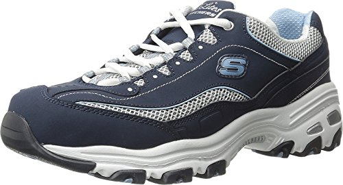 Skechers womens D'lites - Life Saver Memory Foam Lace-up Sneaker,Navy/White,9.5 M US