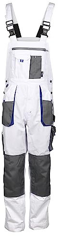 Stenso Kastor Arbeitshosen Männer Latzhose Herren Arbeitshose - Arbeitslatzhose Herren mit Elastischer Bund, Knieverstärkung, Latztasche, Verstellbare Träger, Handytasche, Hammerschlaufe - Weiß EU52