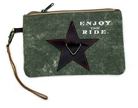 Canvas Tasche Geldbeutel Geldbörse Clutch Handtasche Damentasche Stoff Vintage Damen Unisex Stern Print Reißverschluss- Gall&Zick (Grün)