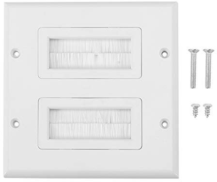 Zerodis Piastra a Parete con Inserto Passacavo Antipolvere per TV e Cavi - Scatola Porta Cavi Bianca con Spazzola di Setole per Installazione a Muro (12.5x11.5cm)