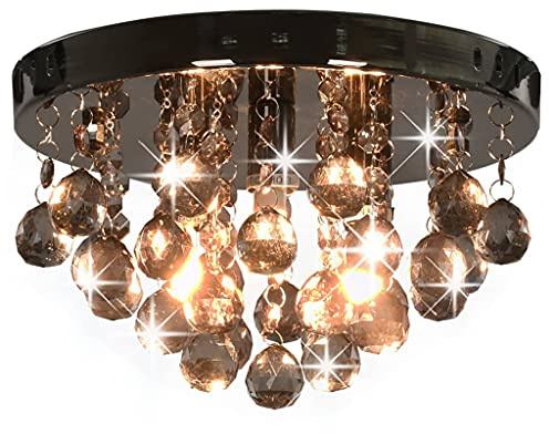 vidaXL Deckenleuchte mit Rauchschwarzen Perlen Hängeleuchte Kristall Kronleuchter Lüster Deckenlampe Leuchte Pendelleuchte Schwarz Rund G9