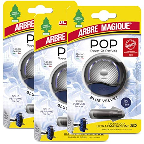 Arbre Magique Pop, Déodorant pour Voiture Blue Velvet, Parfum Prolongé Jusqu'à 7 Semaines - Multipack 3
