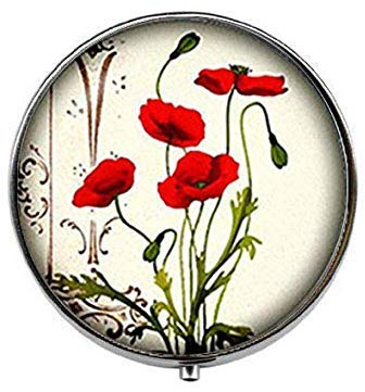 Boîte à pilules avec breloque coquelicot rouge - Boîte à dragées en verre