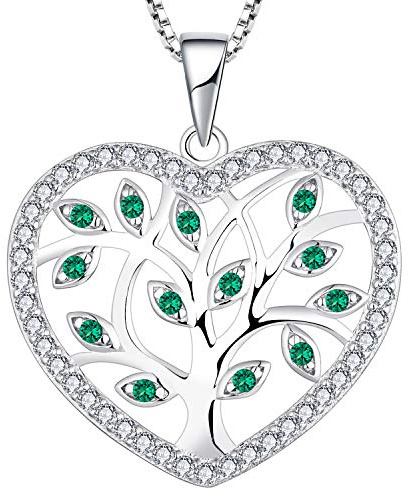 YL Collana albero della vita Collana con ciondolo albero genealogico in zirconia bianca/verde taglio argento 925 per donna