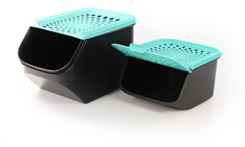 Tupperware Zwiebel-Lager 5,5 L türkis + Knoblauch-Lager 2,3 L schwarz türkis 35819