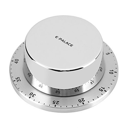 Küchentimer, Koch Kochuhr mit Lautem Alarm, Keine Batterien Erforderlich, Mechanisch - Magnetische Rückseite, Exquisiter Edelstahlkörper - Countdown-Erinnerung(Silber)
