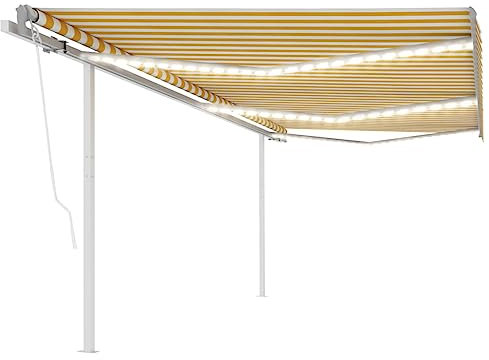 vidaXL Tenda Automatica con Sensore Vento e LED 6x3,5 m Gialla Bianca