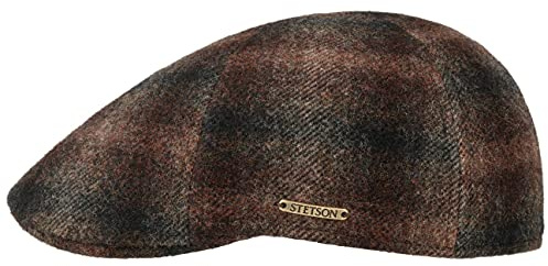 Stetson Texas Walcott Wool Check Flatcap Schirmmütze Schiebermütze Wollcap Herren - Made in the EU mit Schirm, Futter Winter Herbst-Winter - S (54-55 cm) schwarz-beige