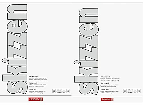 Brunnen 1047255 Zeichen-/Skizzenblock (A2, 190 g/m², 50 Blatt) & 1047355 Zeichen-/Skizzenblock (A3, 190 g/m², 50 Blatt)