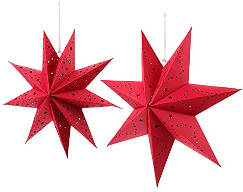 2Pcs Weihnachten Stern Papier Schatten Rot Papier Laterne Stern Licht Schatten Dekorative Neun Origami Abdeckung Xmas Party Favor 35Cm 45Cm