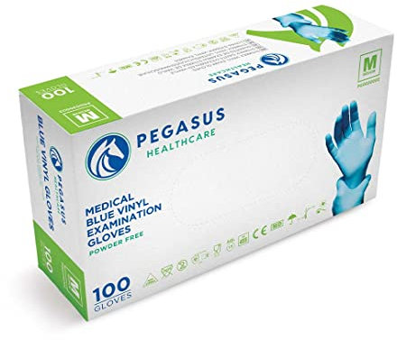 Pegasus Healthcare Blue Disposable Vinyl Medical Examination Gloves Powder & Latex Free (Medium)