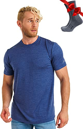 Merino.tech Camiseta Lana Merino Hombre - 100% Lana Merino con Calcetines (Large, Chicago Blues)