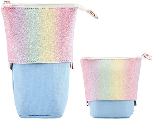 YeahBoom Federmäppchen Reißverschluss,2-in-1 Schlampermäppchen und Stifteköcher,Federmäppchen Mädchen,Ständer Bleistifthalter,Teleskopisch Mäppchen,Stifteköcher für Teenager Schülerin