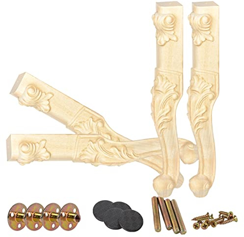 JOYCEMALL 50cm Holz Geschnitzte Tischbeine, 4er Set Antike Europäisch Massivholz DIY Ersatz Möbelfüße Dekoration für Esszimmer Stuhl Couchtisch Schrank Konsole