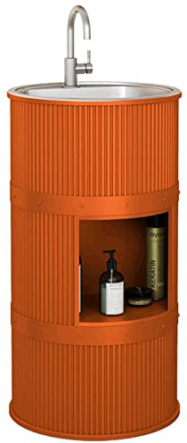 ZTGL Badmöbel Set Waschtisch Badezimmerschrank Standwaschbecken Saule Waschbecken aus Edelstahl Schrank Zylindrisches Waschbecken Iron Art Waschplatz Badezimmer Toilette