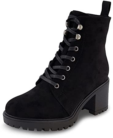CUSHIONAIRE James Combat Boots for Women, Chunky Heel Lace Up Ankle Boots with Supportive Cushion Footbed, BLACK 8.5