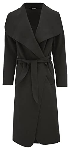 REAL LIFE FASHION LTD Womens Long Duster Coat Ladies Long Sleeve French Belted Trench Coat Jacket Long Smart Duster Cost Christmas Wear Winter Warm Wear Fancy Party Long Xmas Coat Top Plus Size