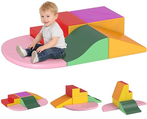 HOMCOM Juego de 6 de Bloques de Espuma para Niños Bloques de Construcción Grandes Figuras de Construcción Juguete para Aprendizaje para Escalar y Gatear Multicolor