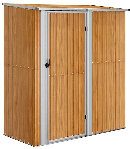 Metall Gerätehaus mit Abschließbare Tür und Schrägdach, 180,5x97x209,5 cm Geräteschuppen Gartenhaus Geräteschrank Metall-Schrank Metall-Schuppen Garten-Schrank, Braun