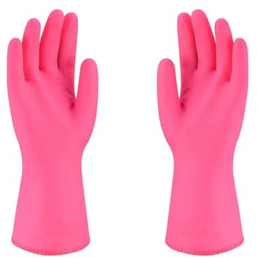 Haushalts-Gummihandschuhe, öldicht, langärmelig, mit Baumwolle gefüttert, Schutzhandschuhe zum Reinigen, Waschen und Arbeiten (Rosa)