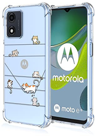 TAUYN Funda para Motorola Moto E13, Ultra Slim Transparente Silicona Gato Iindo Patrón Girls Carcasa, TPU Bumper Shock-Absorción Case Cover, Gatito