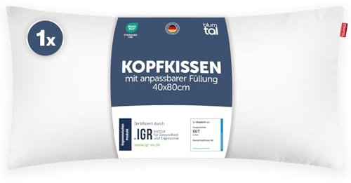 Blumtal Kopfkissen 40x80 cm - Nackenkissen mit anpassbarer Füllung - 100% Mikrofaser & waschbar bis 95 Grad - höhenverstellbares Kissen